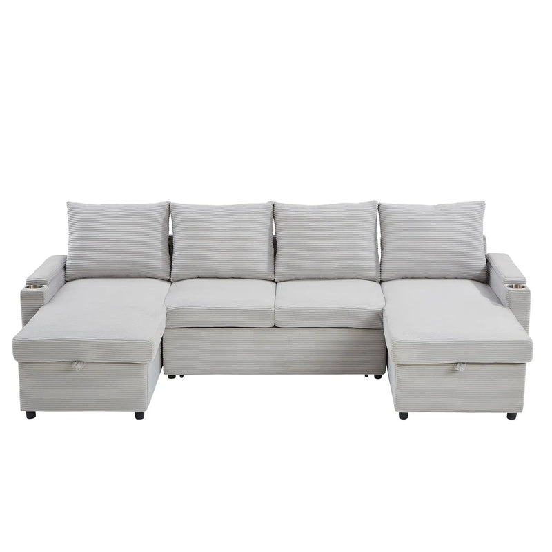 U Shaped Sectional Sofa Bed With Storage Chaise Lounges, USB Ports, And Cup Holders by Unique Piece Furniture
