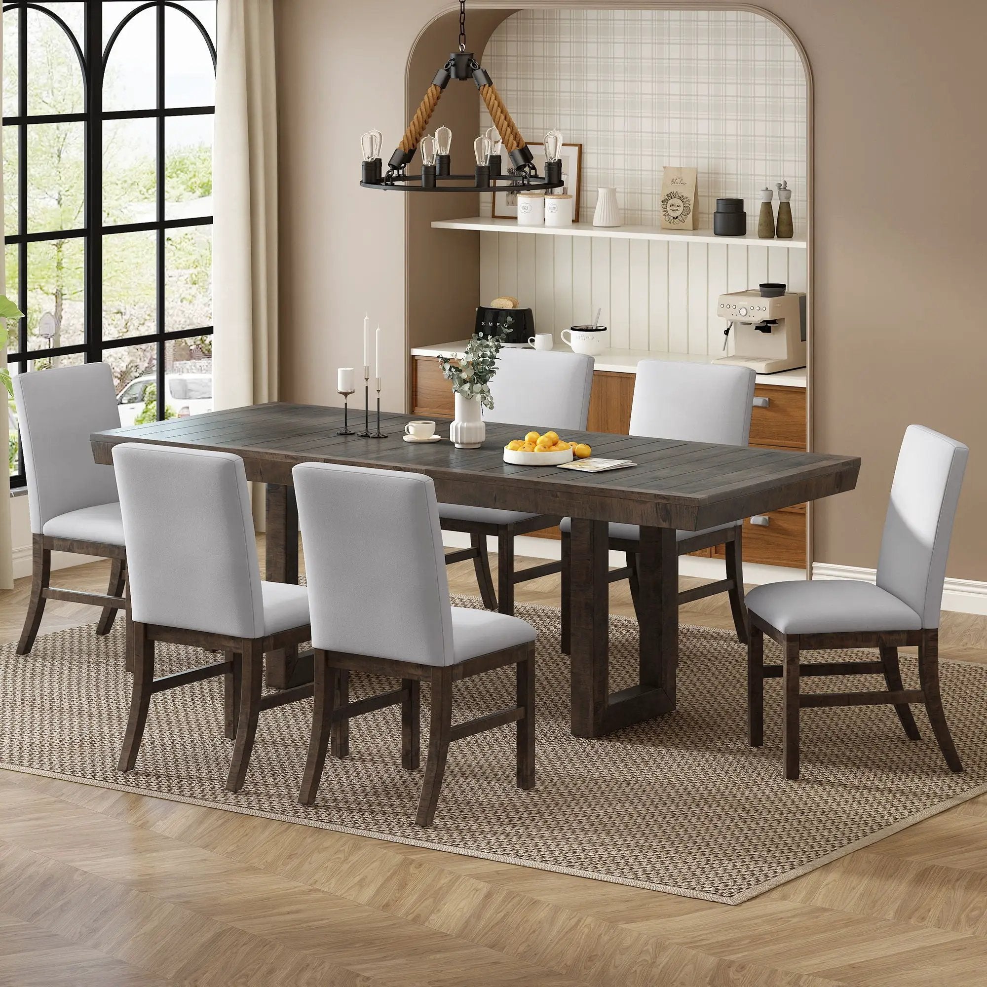 Topmax - 7 Piece Traditional Extendable Dining Table Set With Butterfly Leaf And 6 Upholstered Dining Table Set by HouseOfZazla