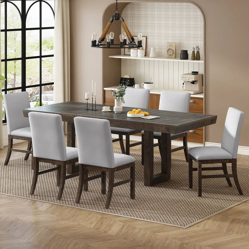 Topmax - 7 Piece Traditional Extendable Dining Table Set With Butterfly Leaf And 6 Upholstered Dining Table Set by HouseOfZazla