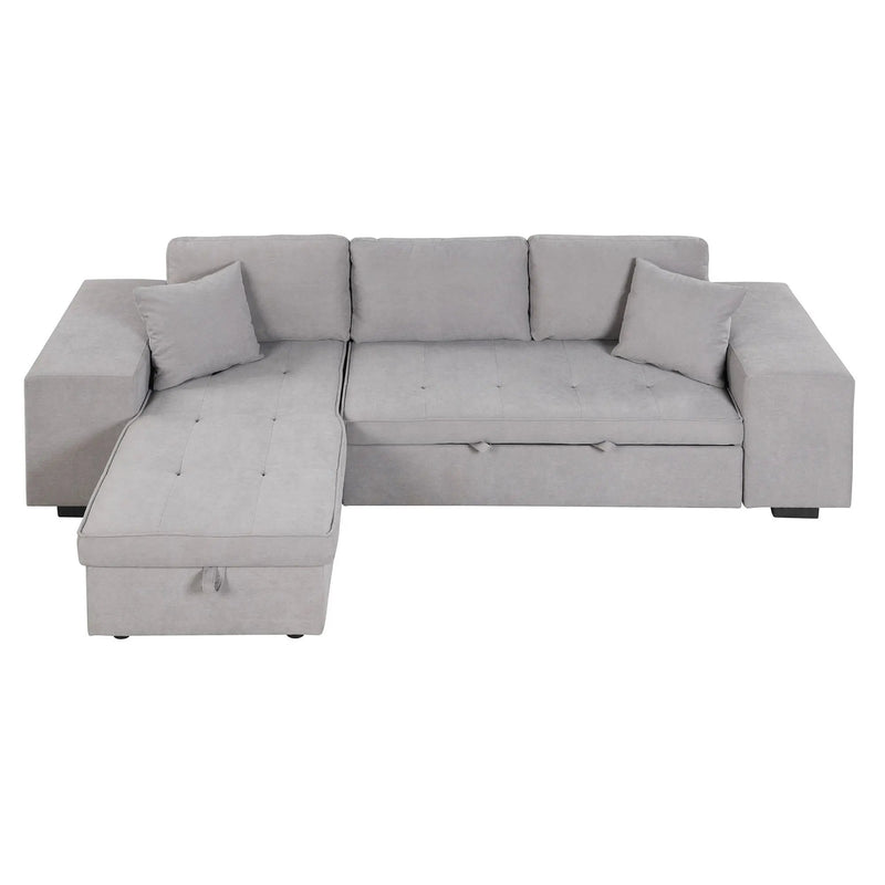 Modern L-Shape 3 Seat Reversible Sectional Couch, Pull Out Sleeper Sofa With Storage Chaise And 2 Stools For Living Room Furniture Set by Unique Piece Furniture