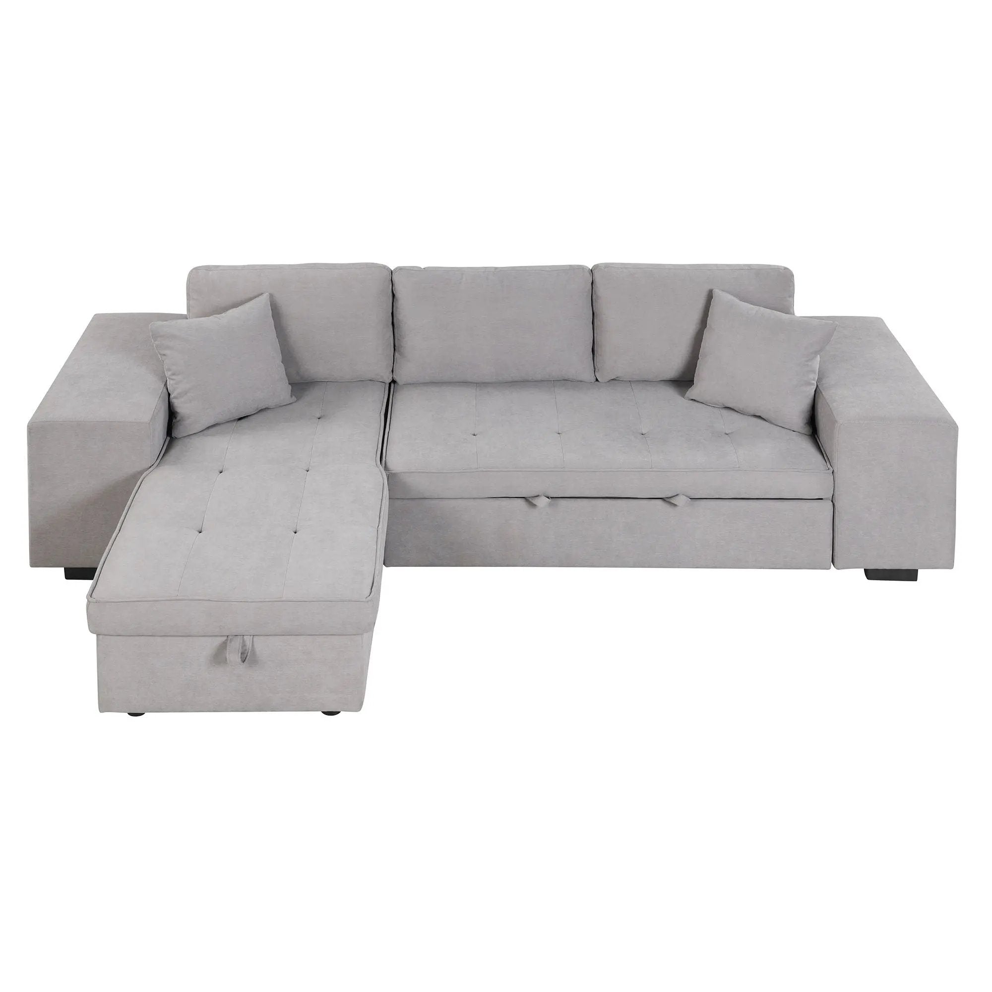 Modern L-Shape 3 Seat Reversible Sectional Couch, Pull Out Sleeper Sofa With Storage Chaise And 2 Stools For Living Room Furniture Set by HouseOfZazla