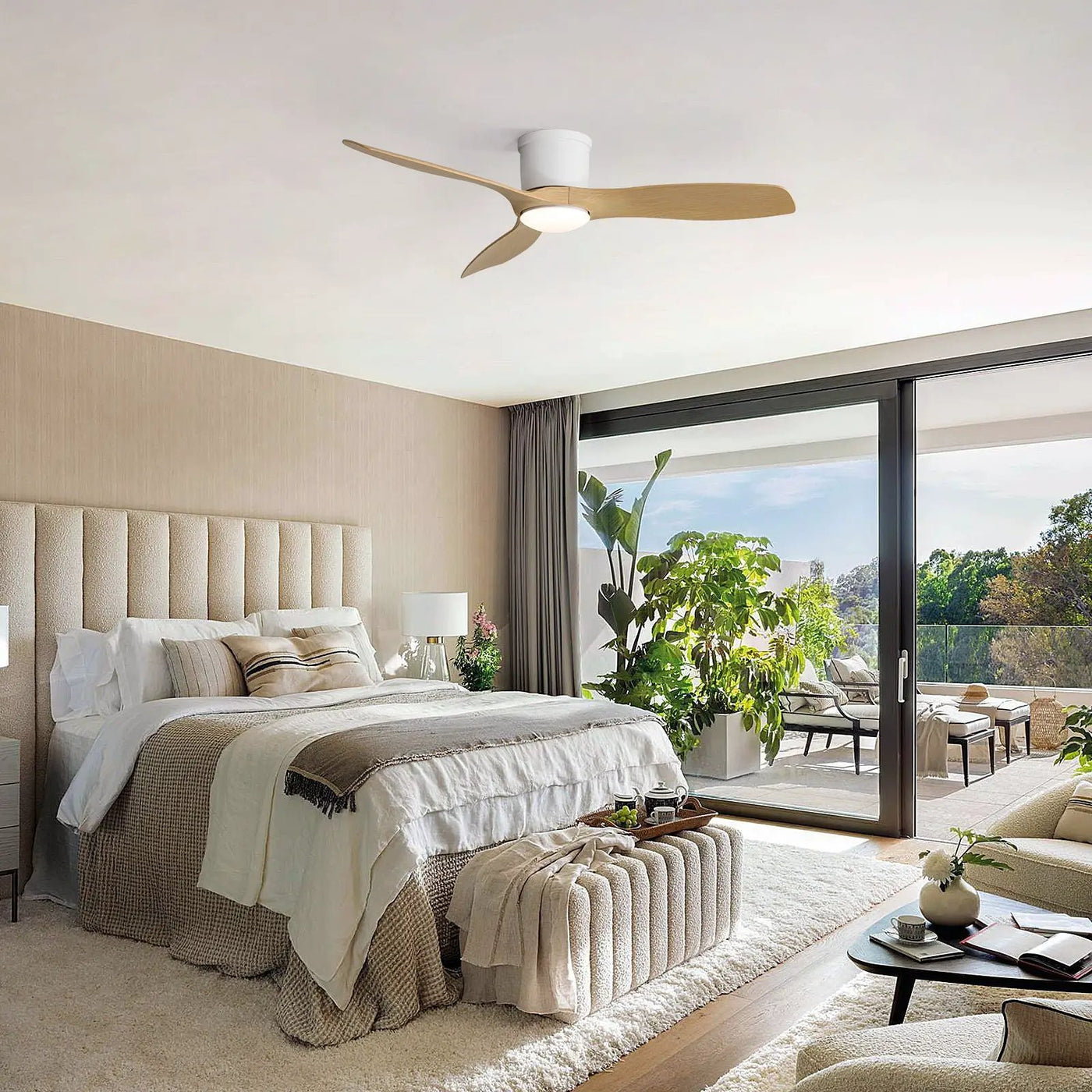 Flush Mount Ceiling Fan With Dimmable LED Light, 3 Blades, Reversible DC Motor Blades For Living Room by Unique Piece Furniture