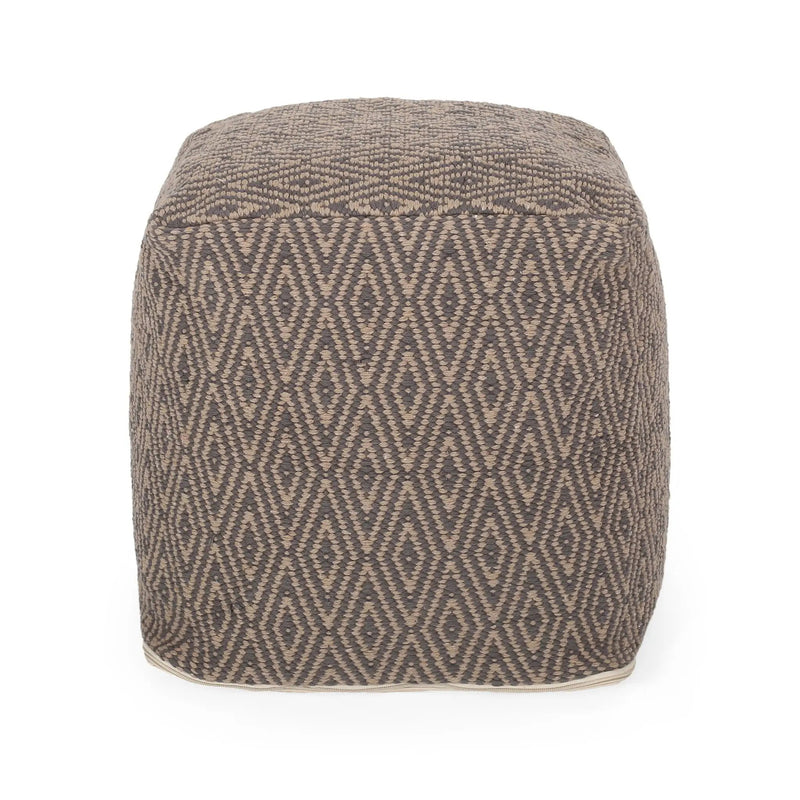 Amuleto - Hand Loomed Cotton Pouf - Dark Gray / Brown by Unique Piece Furniture