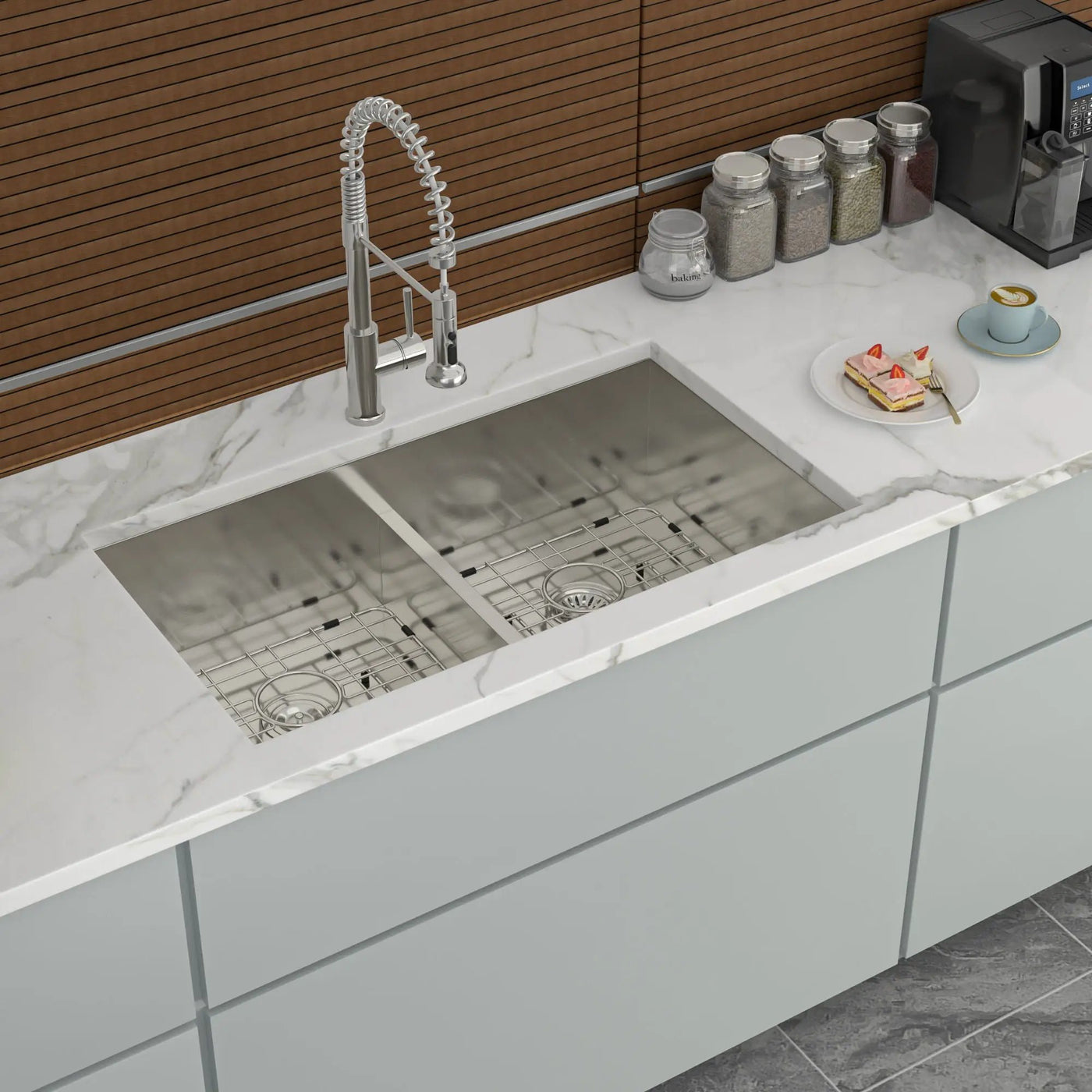 Modern Double Bowl Undermount Sink Design With 10" Deep Basins by HouseOfZazla