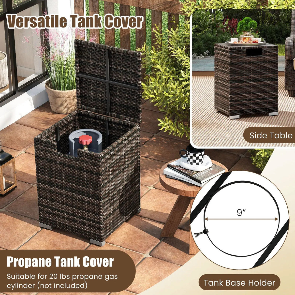 2-Piece Outdoor Rattan Fire Table Set 32 Inch Rectangle Gas Firepit with Tank Cover, photo 24 of 24