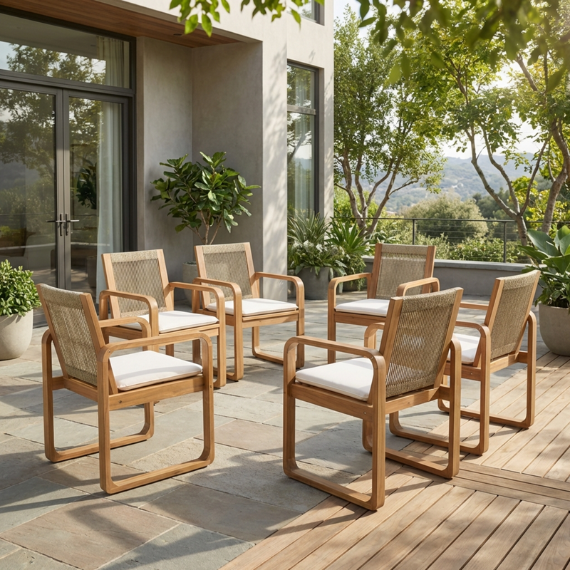 2-Piece Outdoor Dining Chairs Set: Acacia Wood with Rope Back by HouseOfZazla
