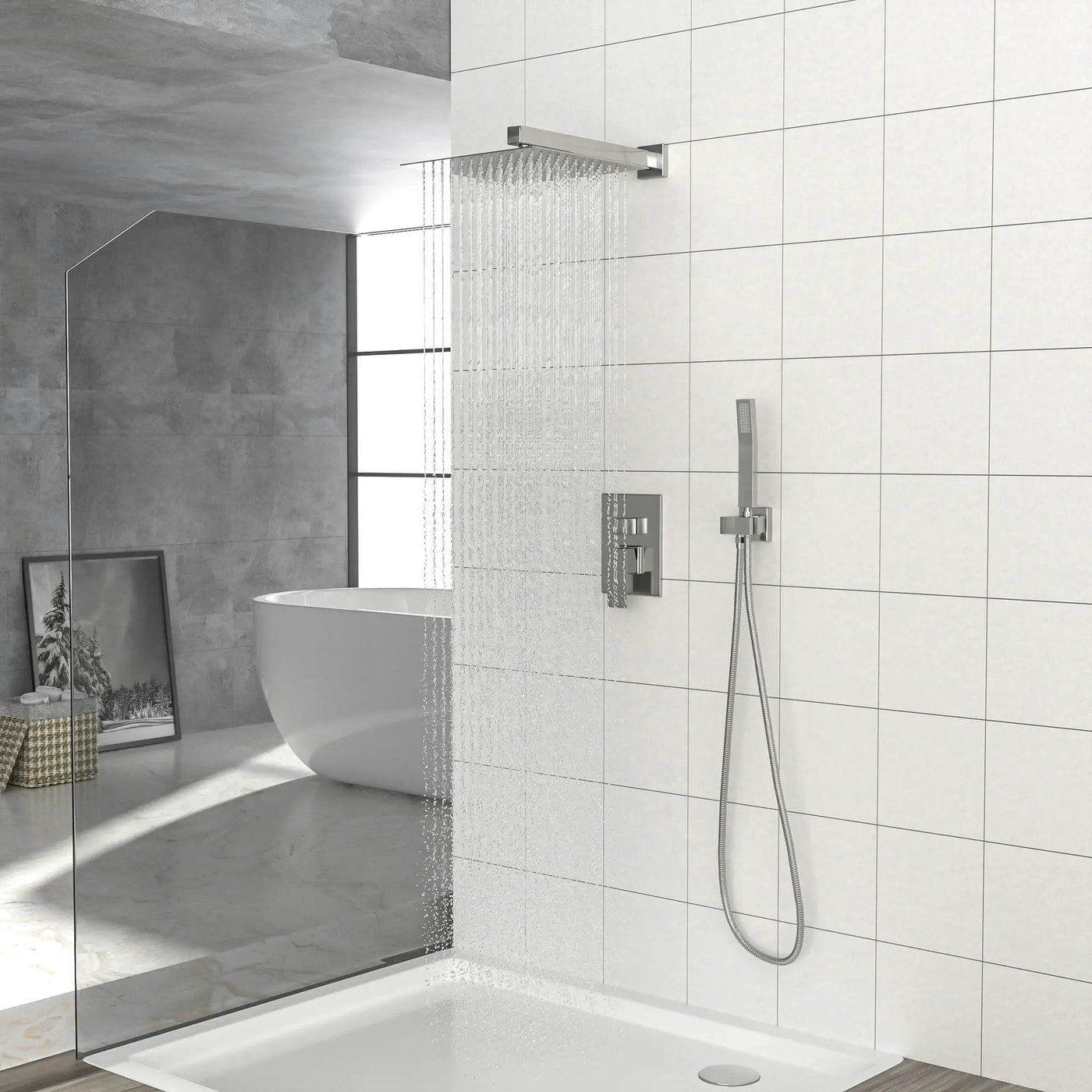 Dual Shower Head System With 12" Wall Mounted Square Rain Shower And Rough In Valve by HouseOfZazla