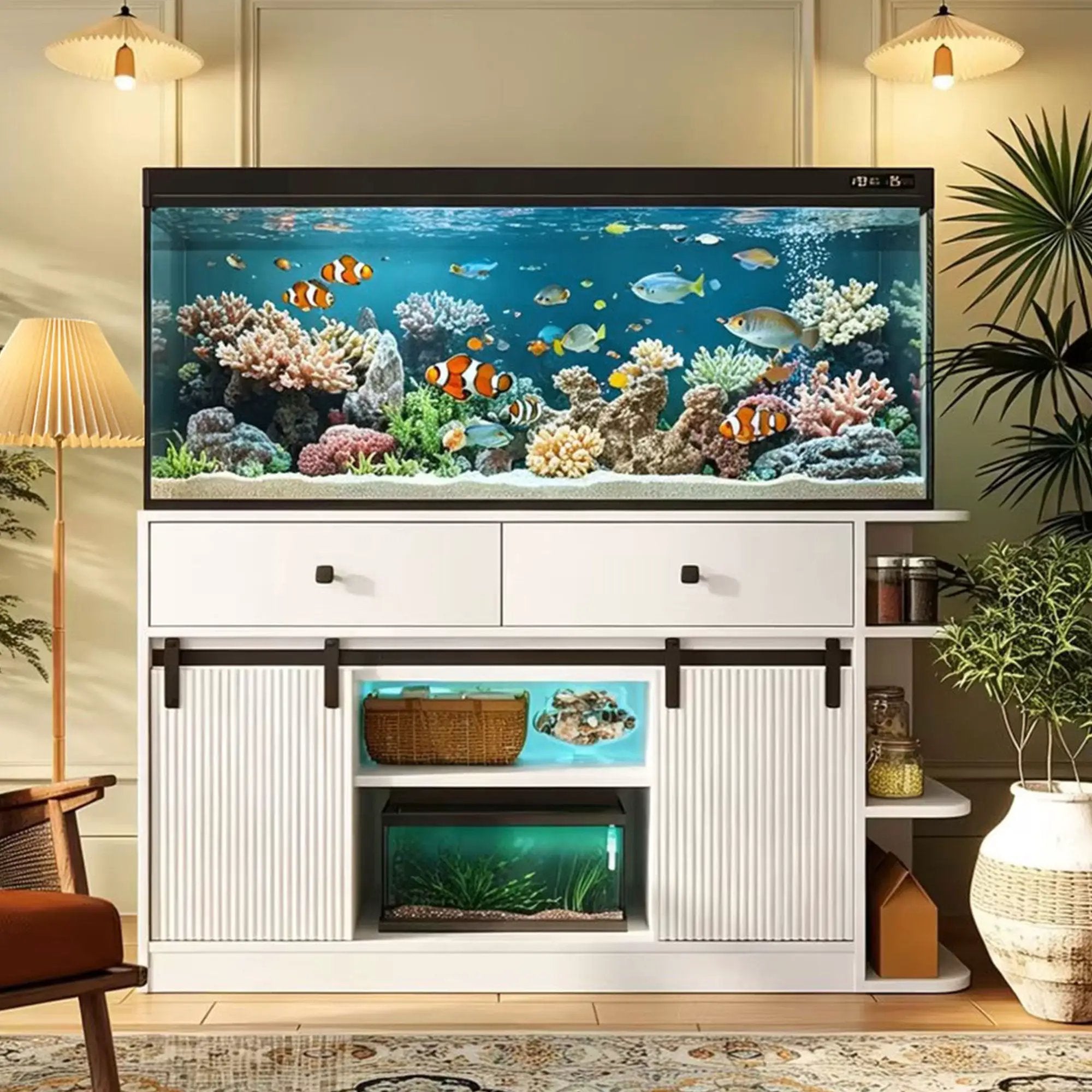 75 Gallon Fish Tank Stand with LED Light & Power Outlets by HouseOfZazla