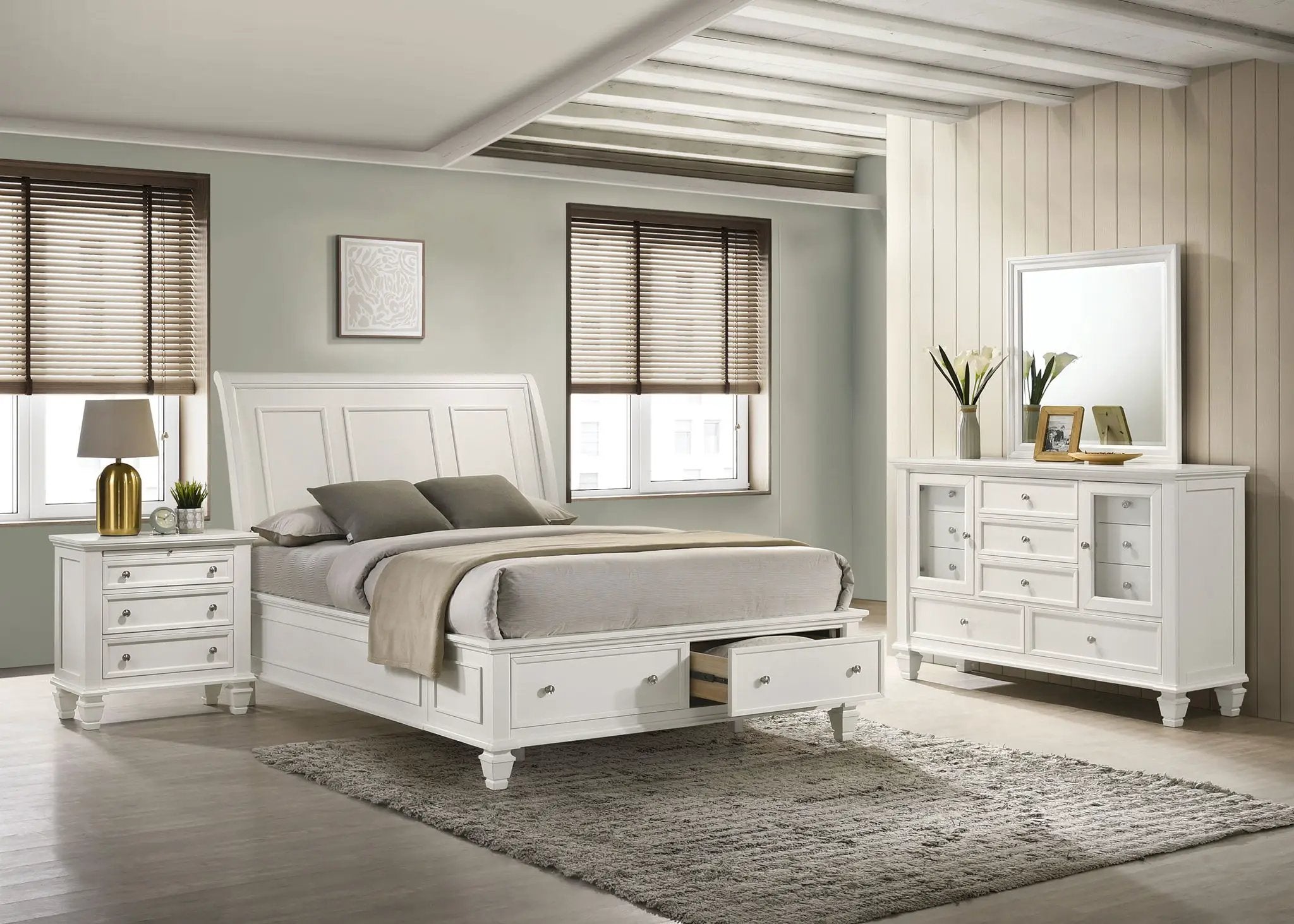 Sandy Beach 4-piece Queen Bedroom Set Cream White by Unique Piece Furniture
