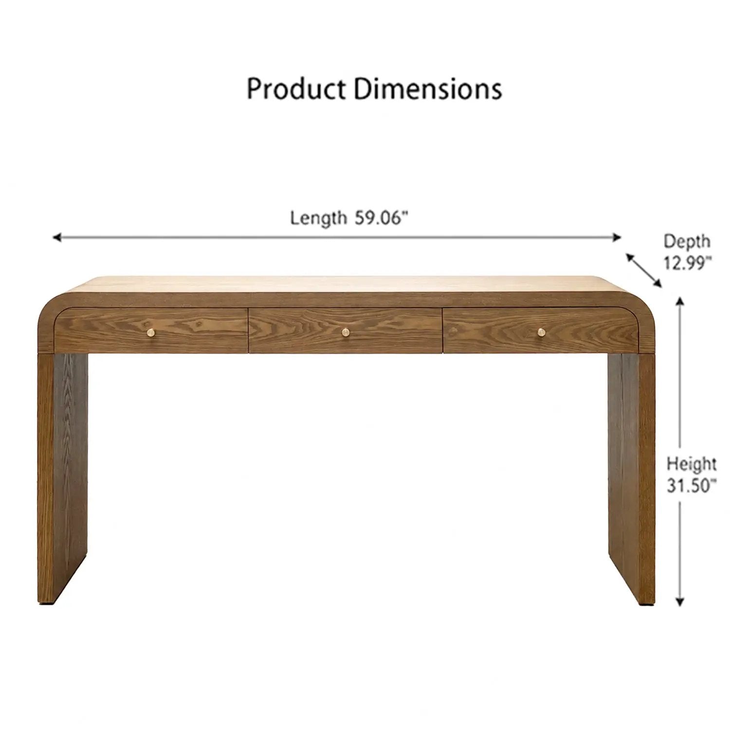 Walnut Curved Design 3-Drawer Long Console Table by HouseOfZazla
