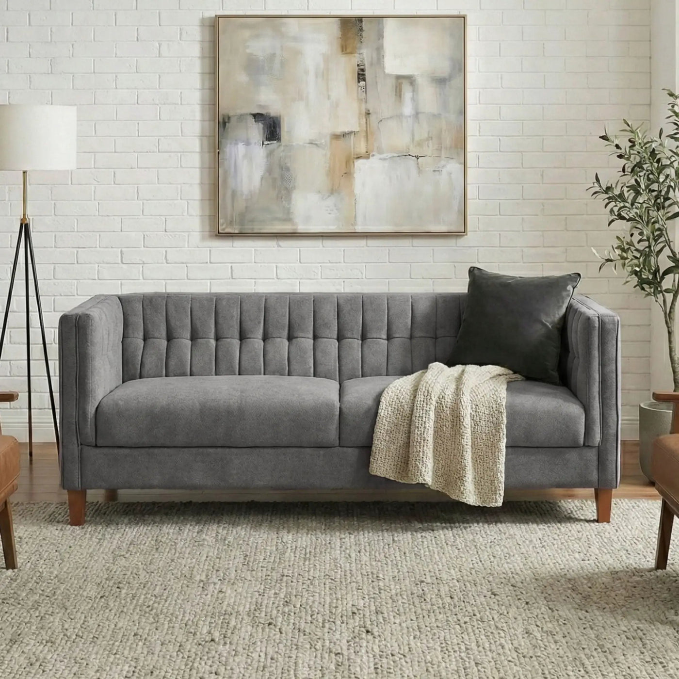 Modern 3 Seater Sofa Upholstered Couch with Curved Armrests by HouseOfZazla