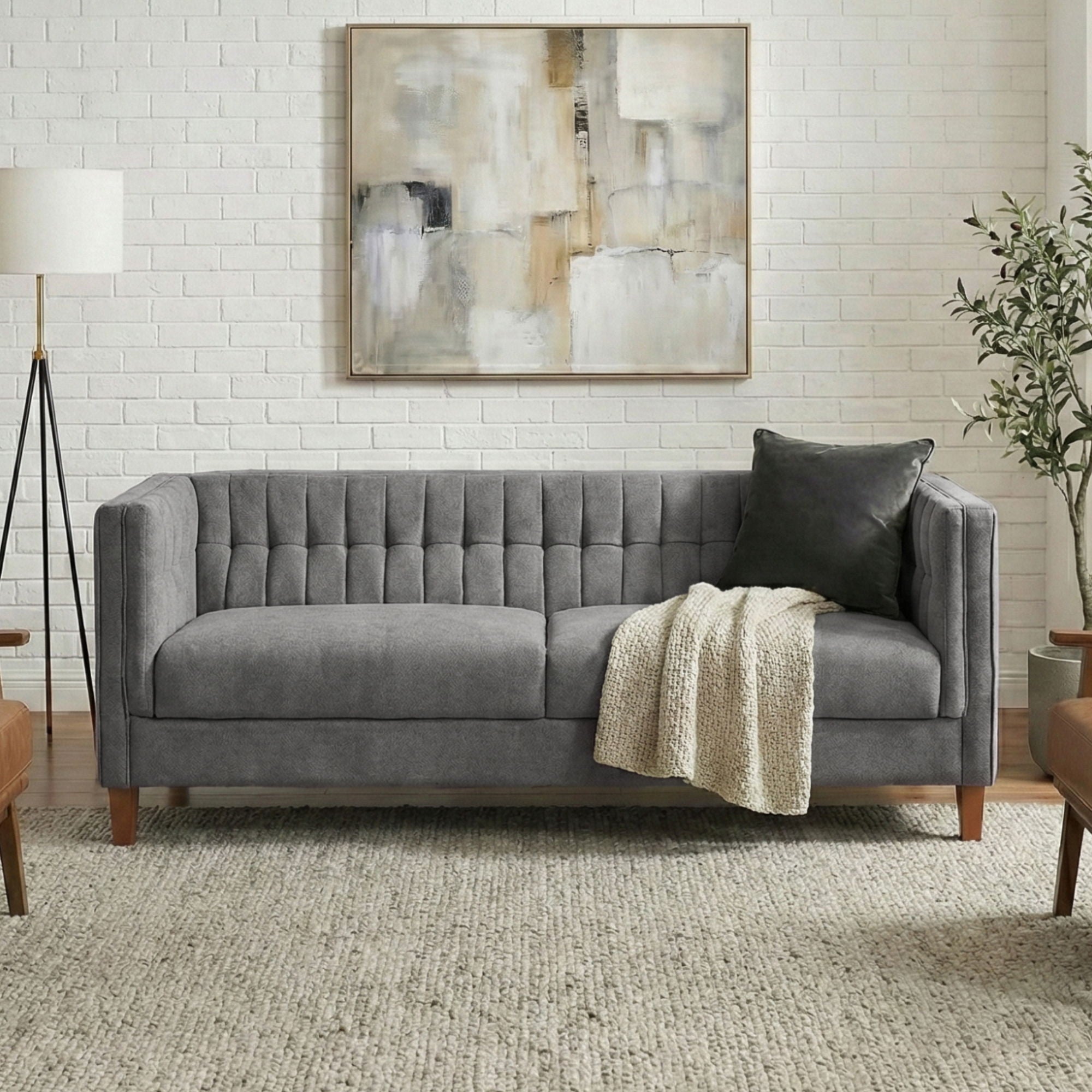 Modern 3 Seater Sofa Upholstered Couch with Curved Armrests by HouseOfZazla