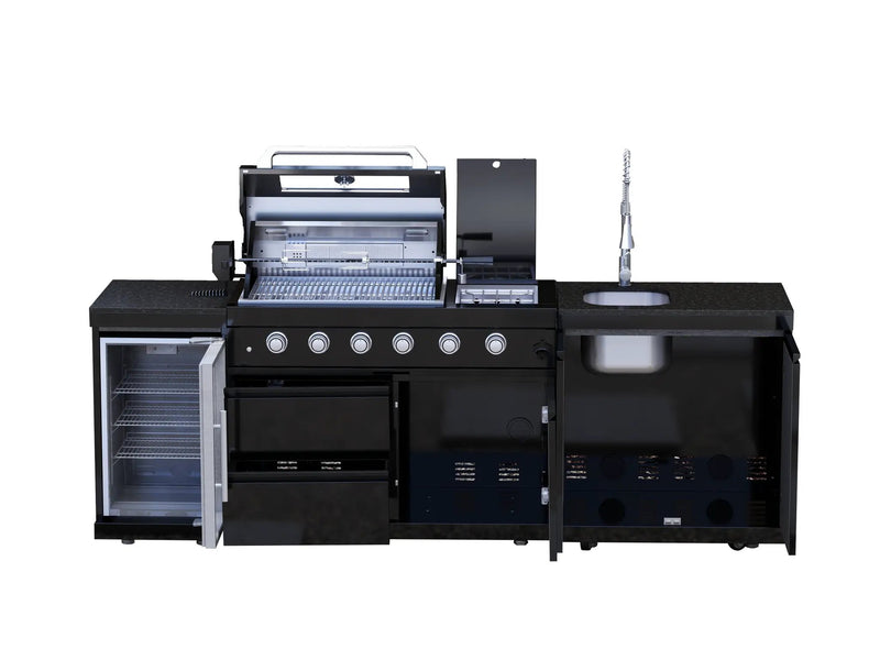 NG 104" 4-Burner 72,000 BTU Black Outdoor Kitchen Island Grill Rotisserie by Chery Industrial