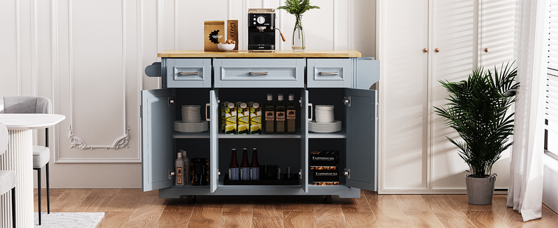 K&K 54inch Large Kitchen Island with Rubber Wood Drop Leaf by HouseOfZazla