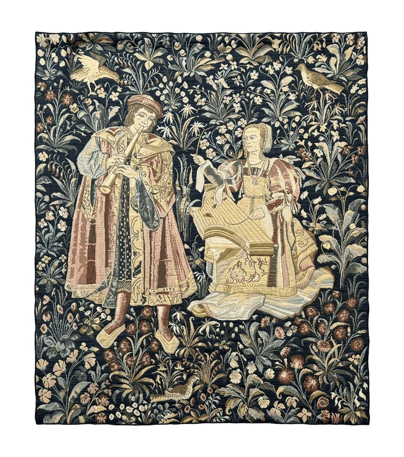 Vintage Belgium Tapestry 4x5, The Concet Musicians, Green by Jewel Rugs