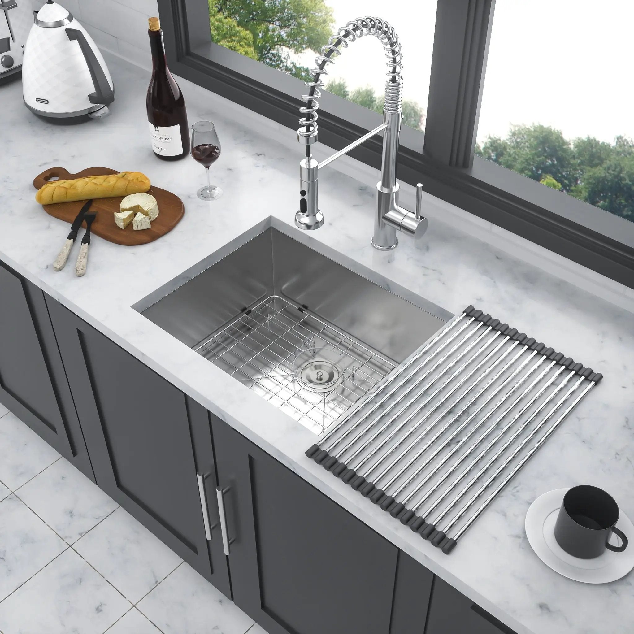 Modern Undermount Stainless Steel Kitchen Sink 16 Gauge, Deep Single Bowl by HouseOfZazla