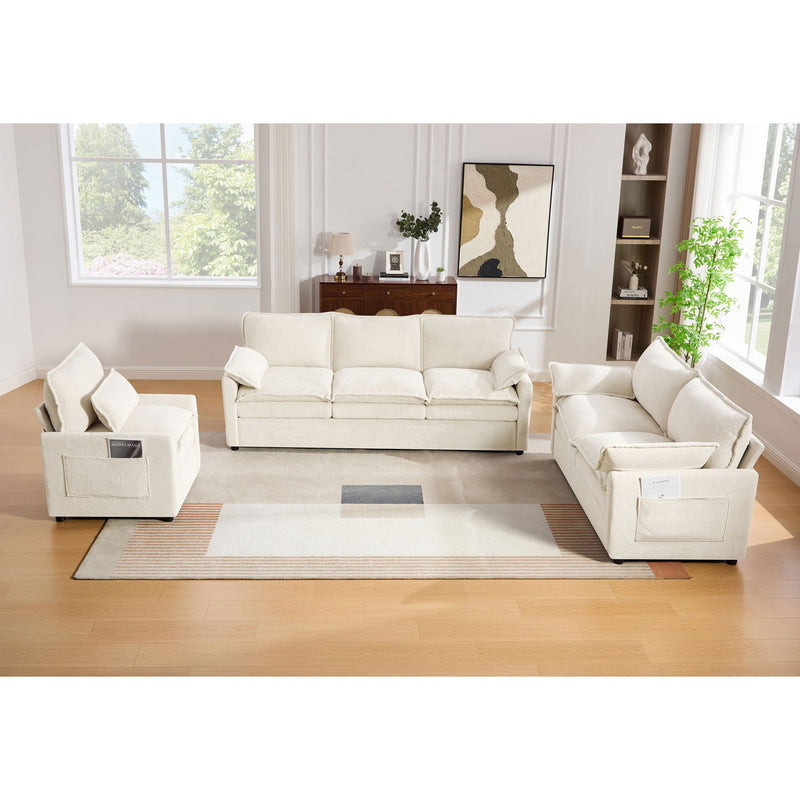 Modern Sofa Set With Double Layer Cushion And Side Storage Pockets by HouseOfZazla