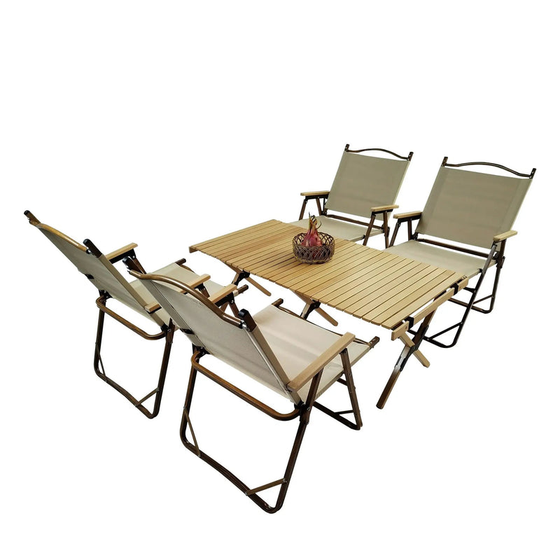 5 Pieces Dining Set, Multi-Function Foldable And Portable, 1 Dining Table & 4 Folding Chairs, Indoor And Outdoor Universal For Children - Natural by Unique Piece Furniture