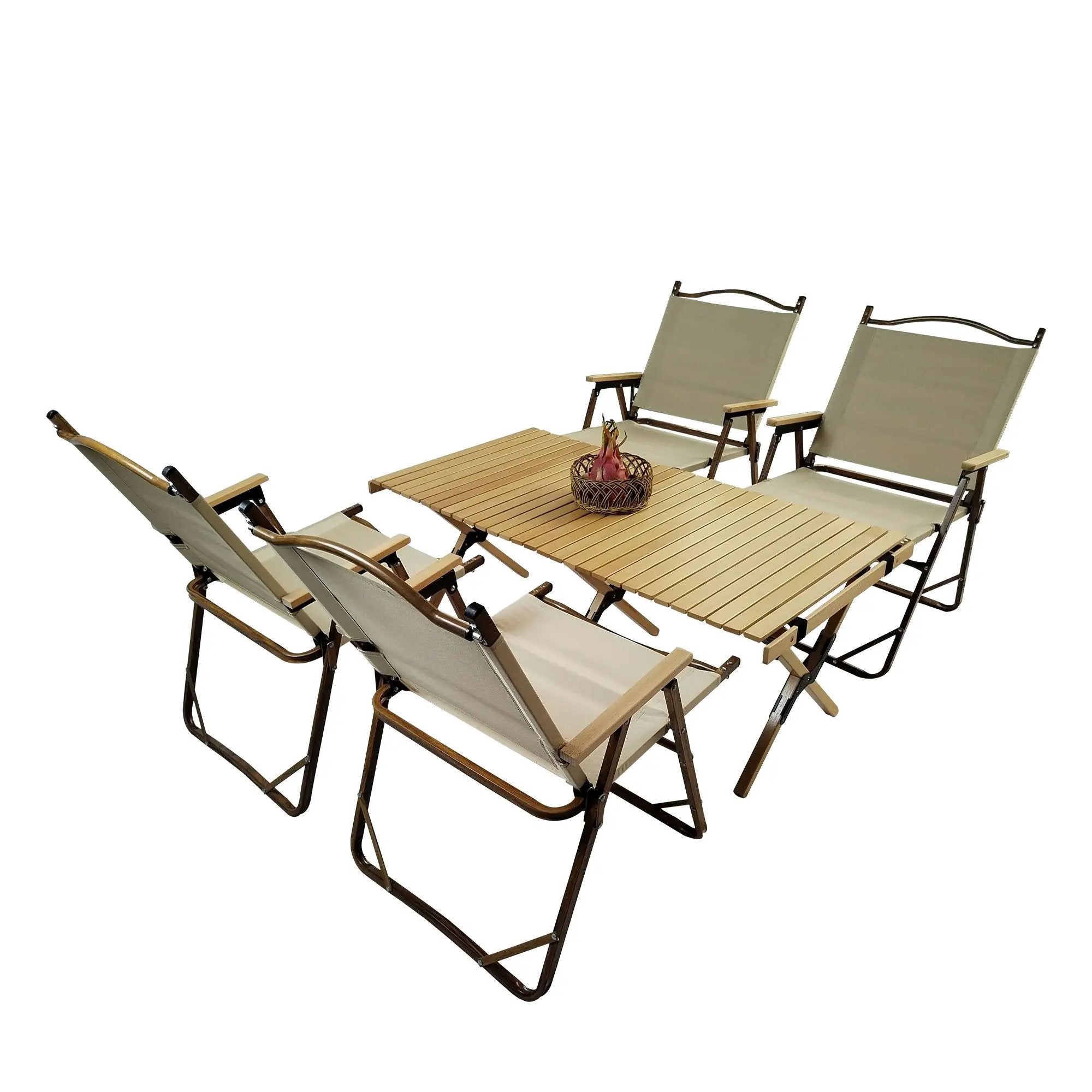 5 Pieces Dining Set, Multi-Function Foldable And Portable, 1 Dining Table & 4 Folding Chairs, Indoor And Outdoor Universal For Children - Natural by HouseOfZazla