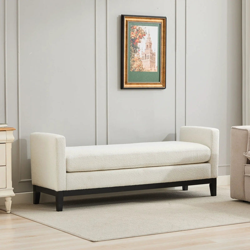 Elegant Upholstered Bench, Daybed, Ottoman With Wood Legs & Bolster Pillows - Ivory Boucle by Unique Piece Furniture
