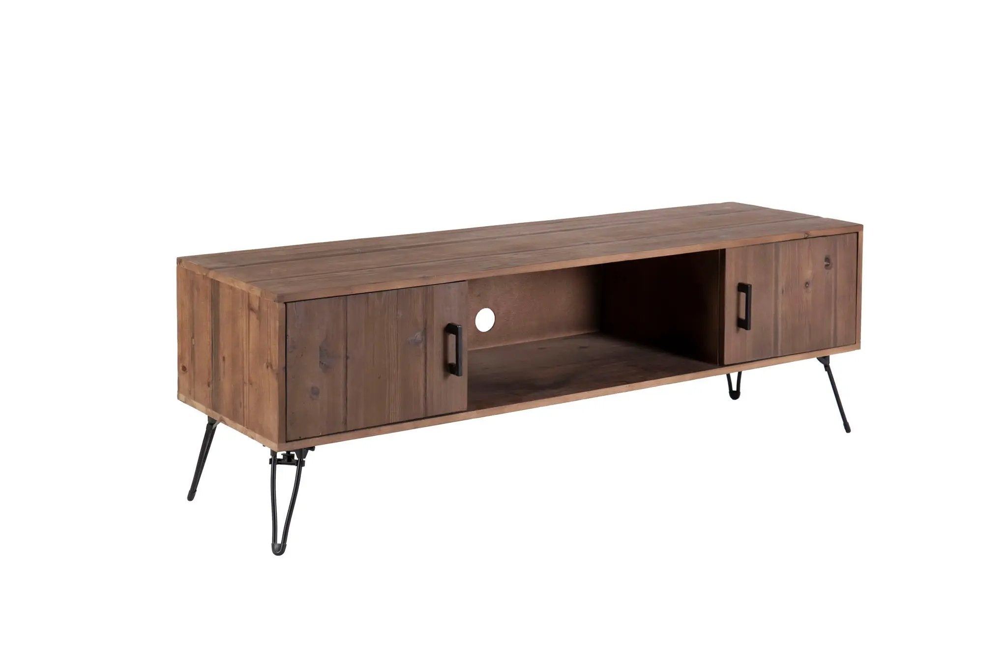 Industrial Style Reclaimed Wood Media TV Stand With Storage Cabinet For Living Media Room - Natural by HouseOfZazla
