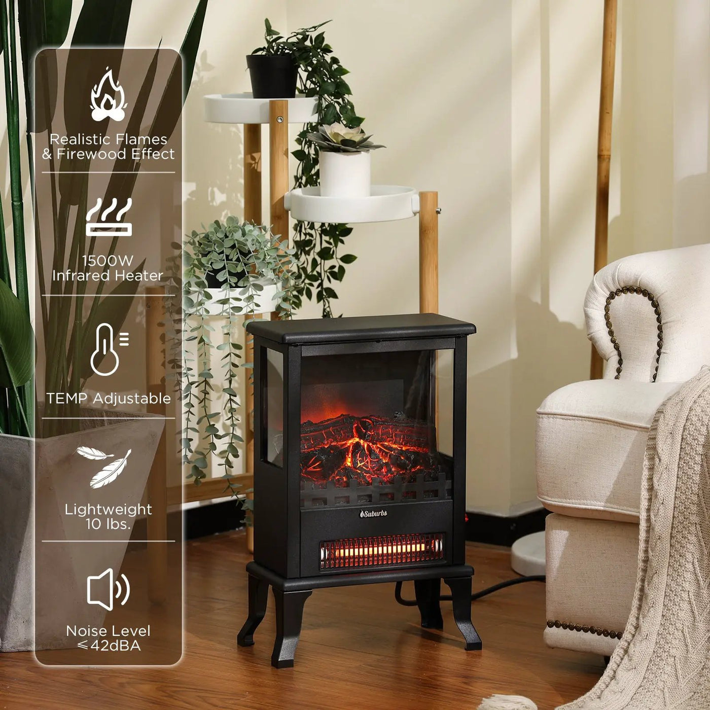 (Open Box) Suburbs TS17Q Electric Fireplace Stove Heater by TURBRO