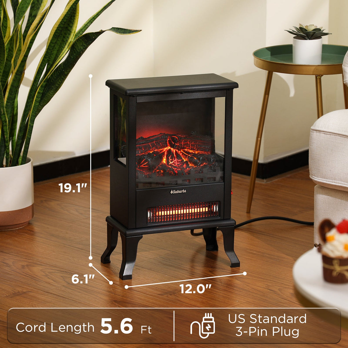 Suburbs TS17Q Electric Fireplace Stove Heater by TURBRO