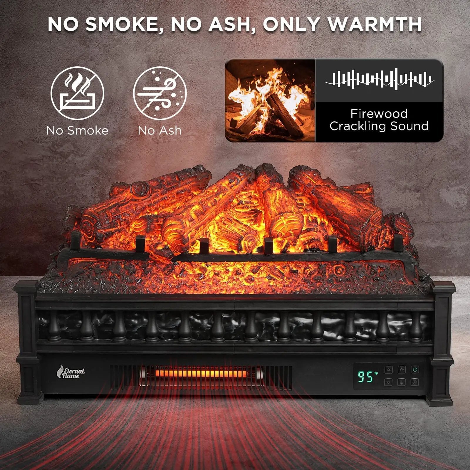Eternal Flame EF26-PB Smart Electric Fireplace Logs, WiFi Enabled by TURBRO