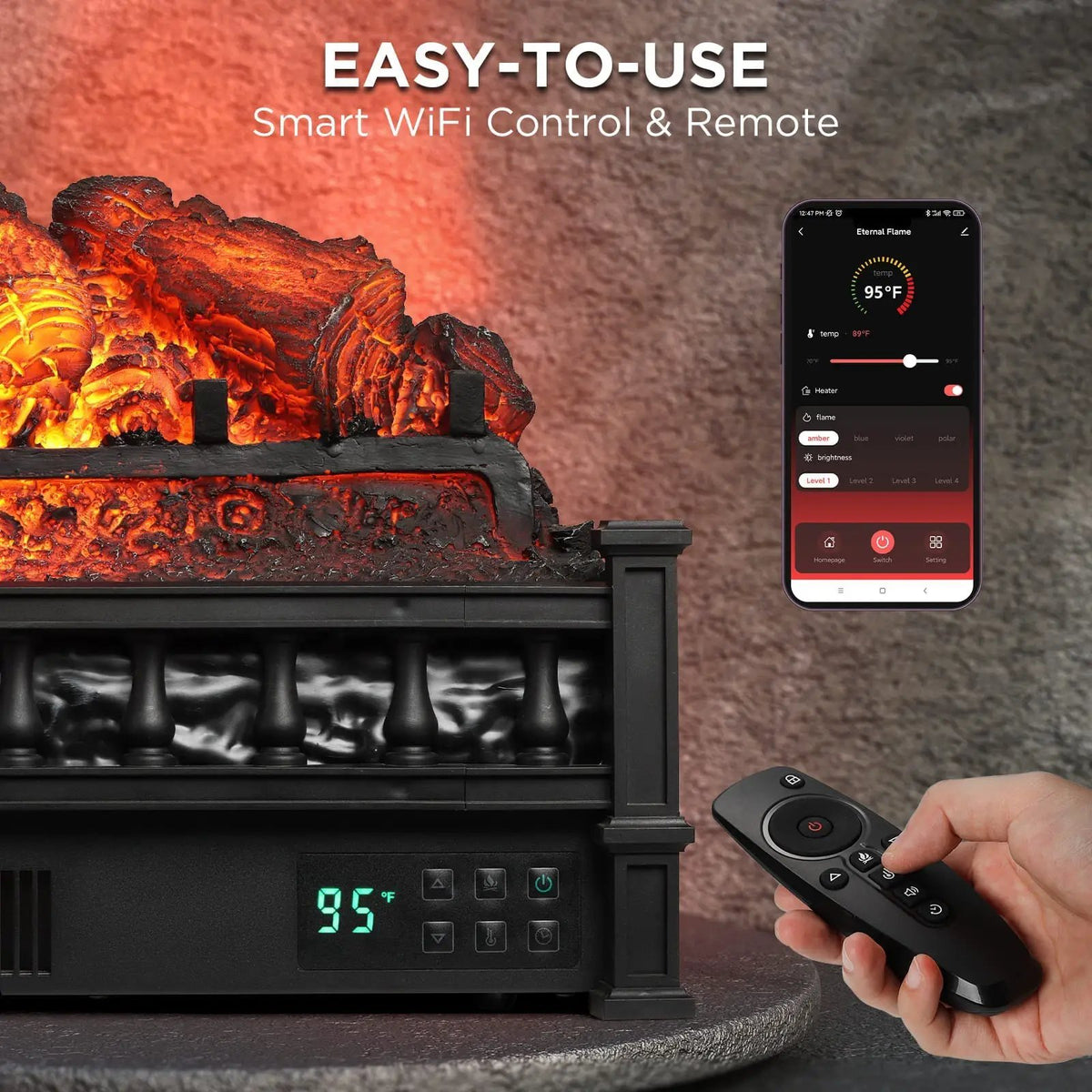 Eternal Flame EF26-PB Smart Electric Fireplace Logs, WiFi Enabled by TURBRO