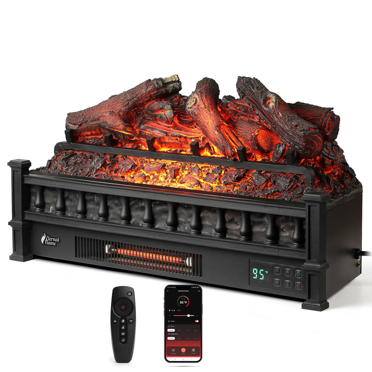 (Open Box) Eternal Flame EF26-LG Smart Electric Fireplace Logs, WiFi Enabled by TURBRO
