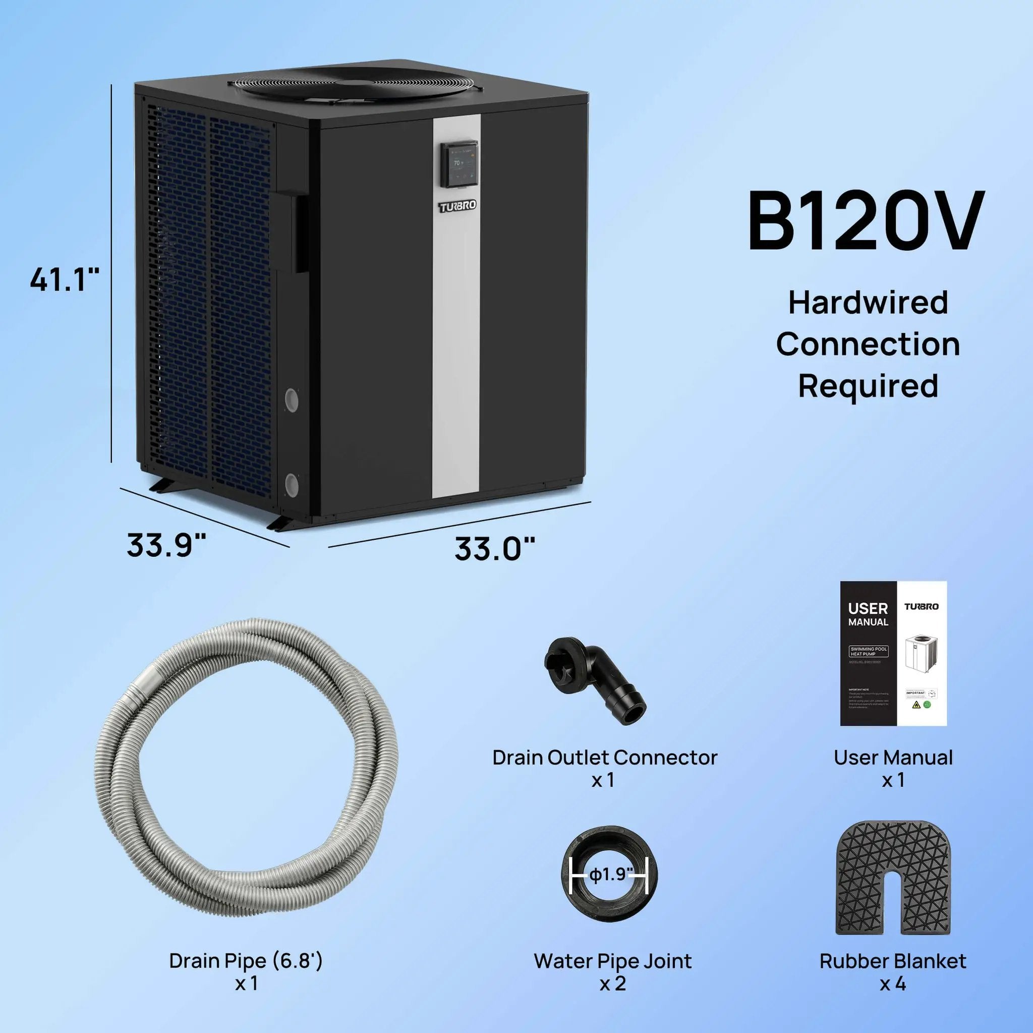 Beluga Inverter Top Discharge Pool Heat Pump, 120K/160K BTU by TURBRO