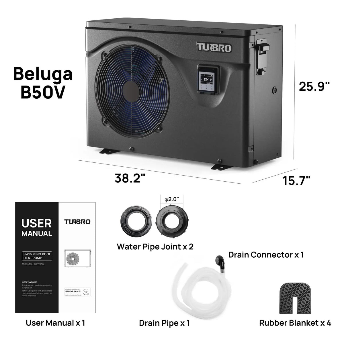 (Open Box) Beluga B50V/B75V Inverter Swimming Pool Heat Pump by TURBRO