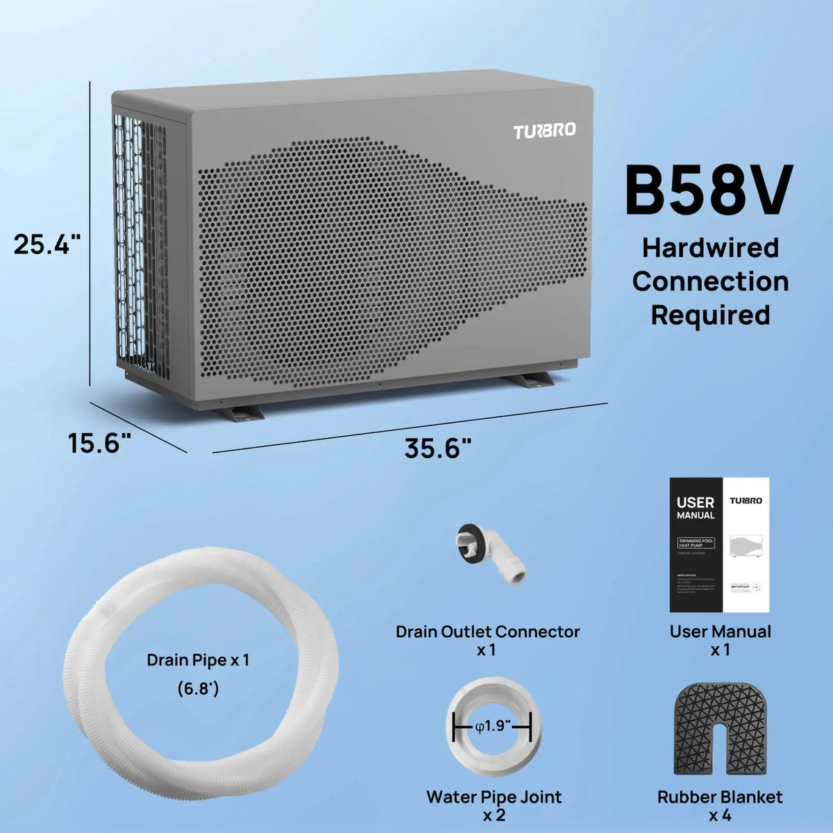 Beluga Inverter Pool Heat Pump, 33K/58K/100K BTU by TURBRO