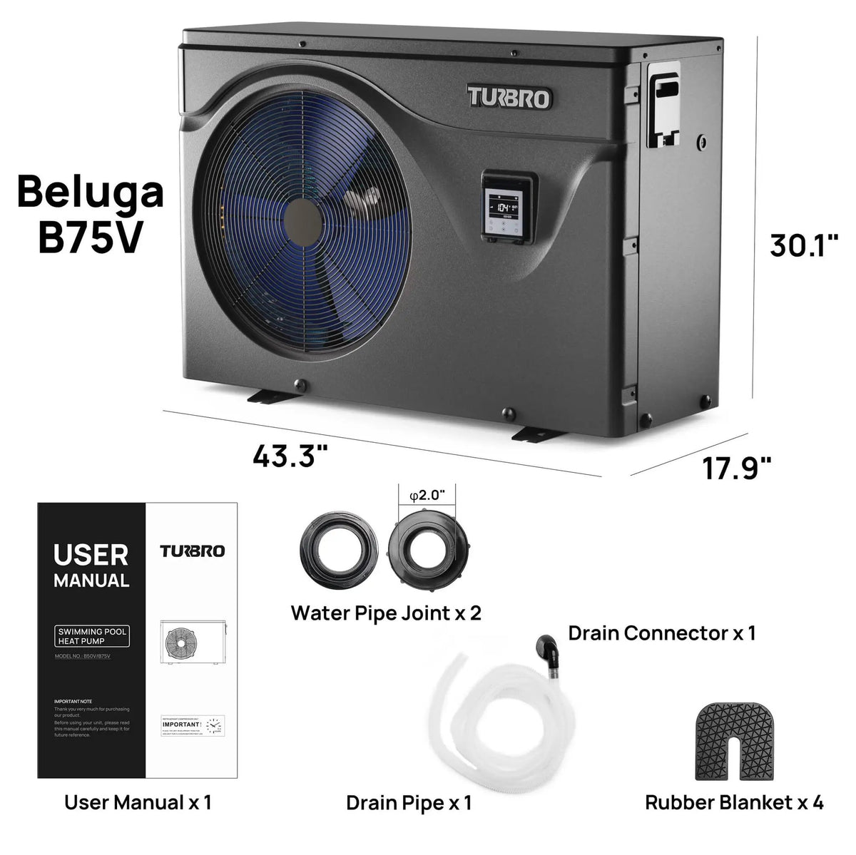 (Open Box) Beluga B50V/B75V Inverter Swimming Pool Heat Pump by TURBRO