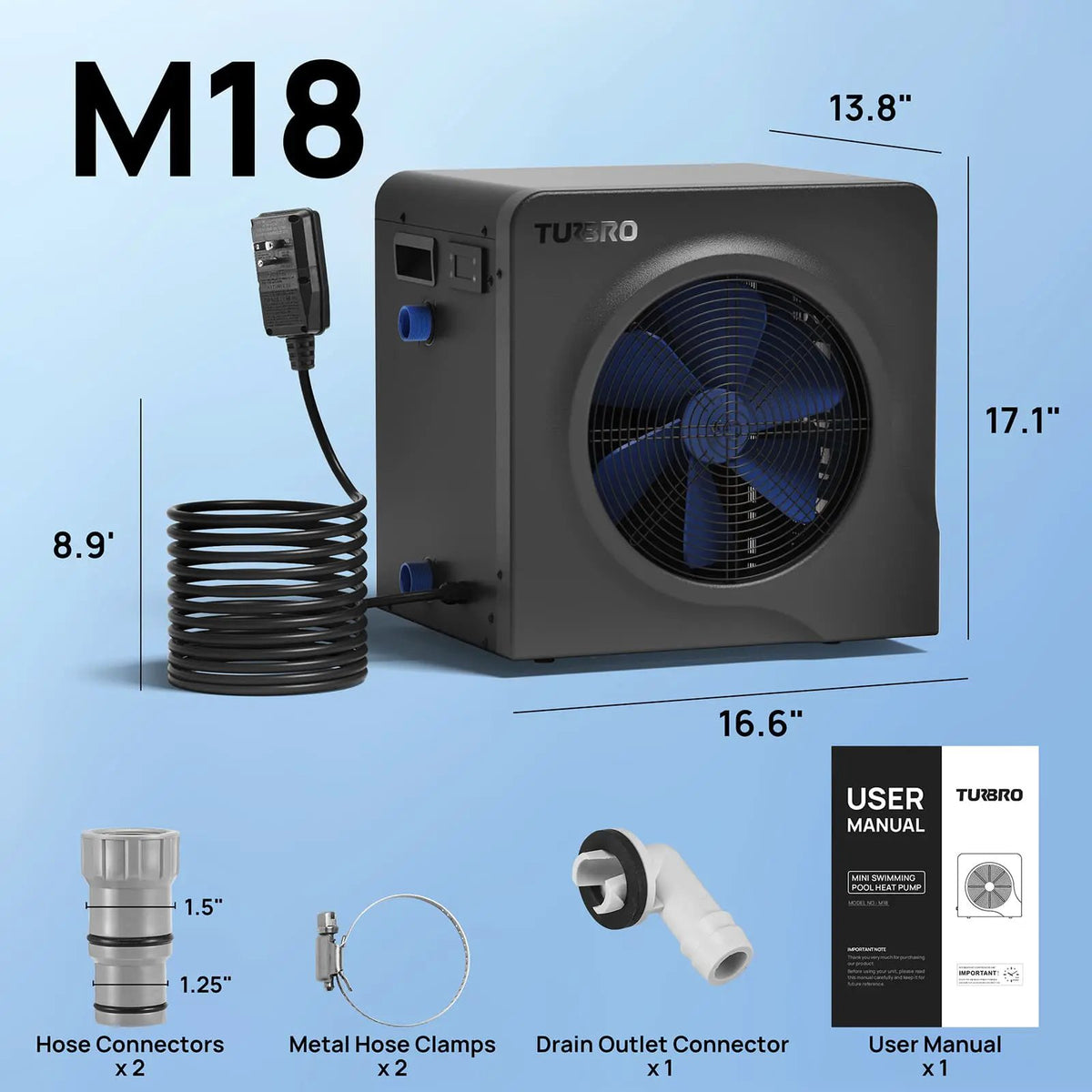 (Open Box) Manatee M18 Swimming Pool Heat Pump by TURBRO