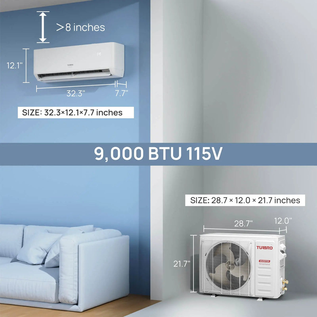 Greenland 9,000 BTU Single Zone Mini Split AC (R454B) by TURBRO