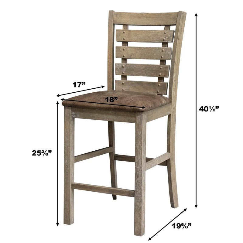 Dining Counter Height Chairs Modern Farmhouse Rustic Look Distressed Design Ladderback Solid Wood (Set of 2) - Grayish Brown by Unique Piece Furniture