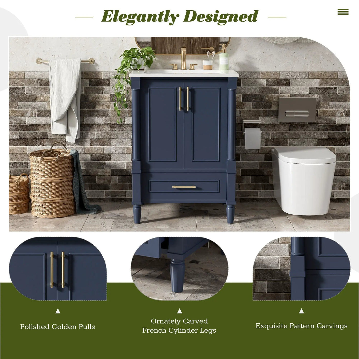Bathroom Vanity With Ornate French Cylinder Legs, Soft Close Drawer by HouseOfZazla