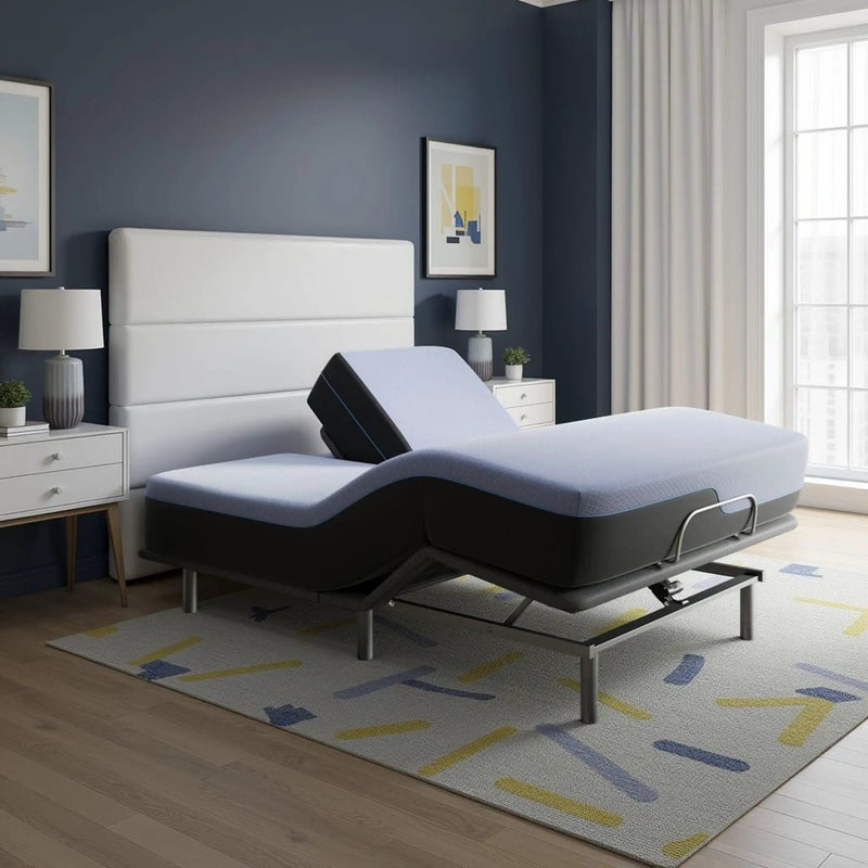 Refresh - 12" Flex Head Memory Foam Hybrid Mattress And Adjustable Base Bundle - Blue - Queen by Unique Piece Furniture