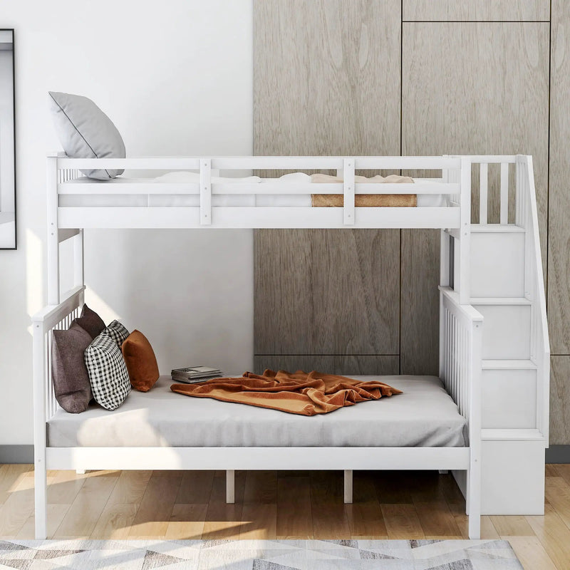 Stairway Bunk Bed With Storage And Guard Rail For Bedroom by HouseOfZazla