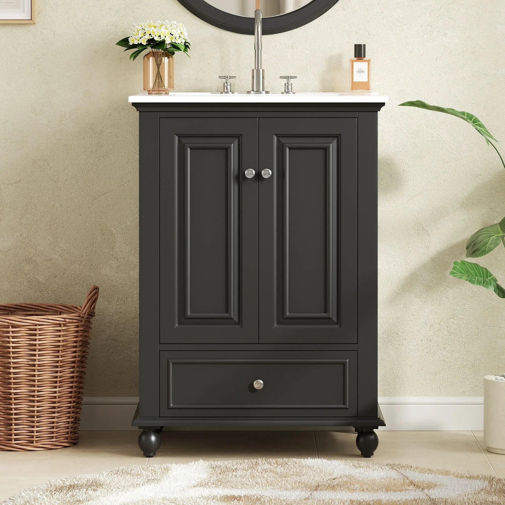 Modern Bathroom Vanity With Sink, Cabinet With Drawer And Dividers, Rectangular Storage Unit by Unique Piece Furniture