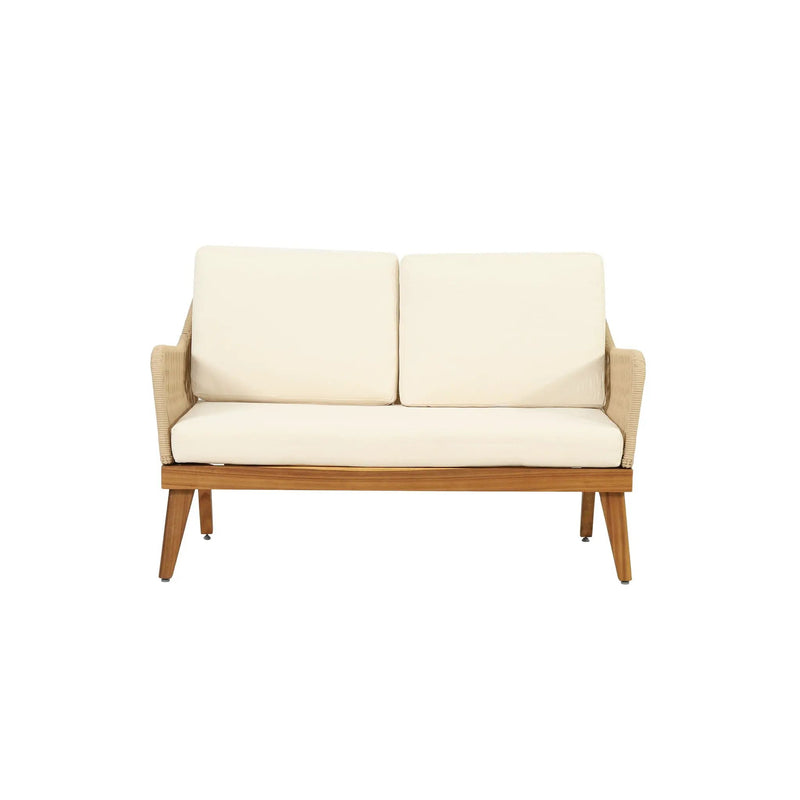 Hueber Outdoor And Rope 4 Seater Chat Set With Cushions - Teak by HouseOfZazla