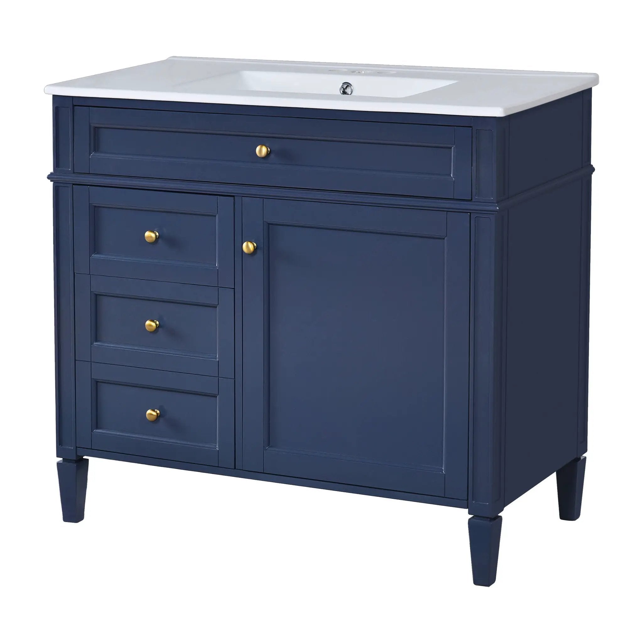 Bathroom Vanity With Top Sink, Modern Bathroom Storage Cabinet, 2 Drawers And A Tip-Out Drawer, Single Sink Bathroom Vanity - Blue by HouseOfZazla