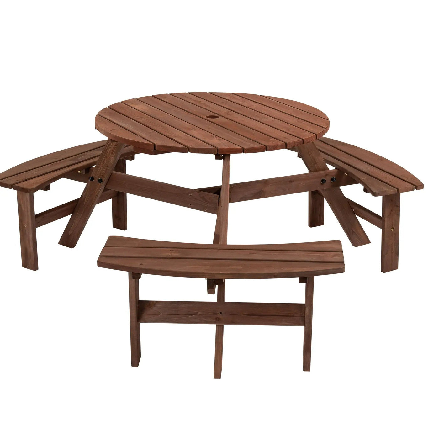6 Person Circular Outdoor Wooden Picnic Table For Patio, Backyard, Garden, Diy With 3 Built-In Benches, 1720Lb Capacity by Unique Piece Furniture