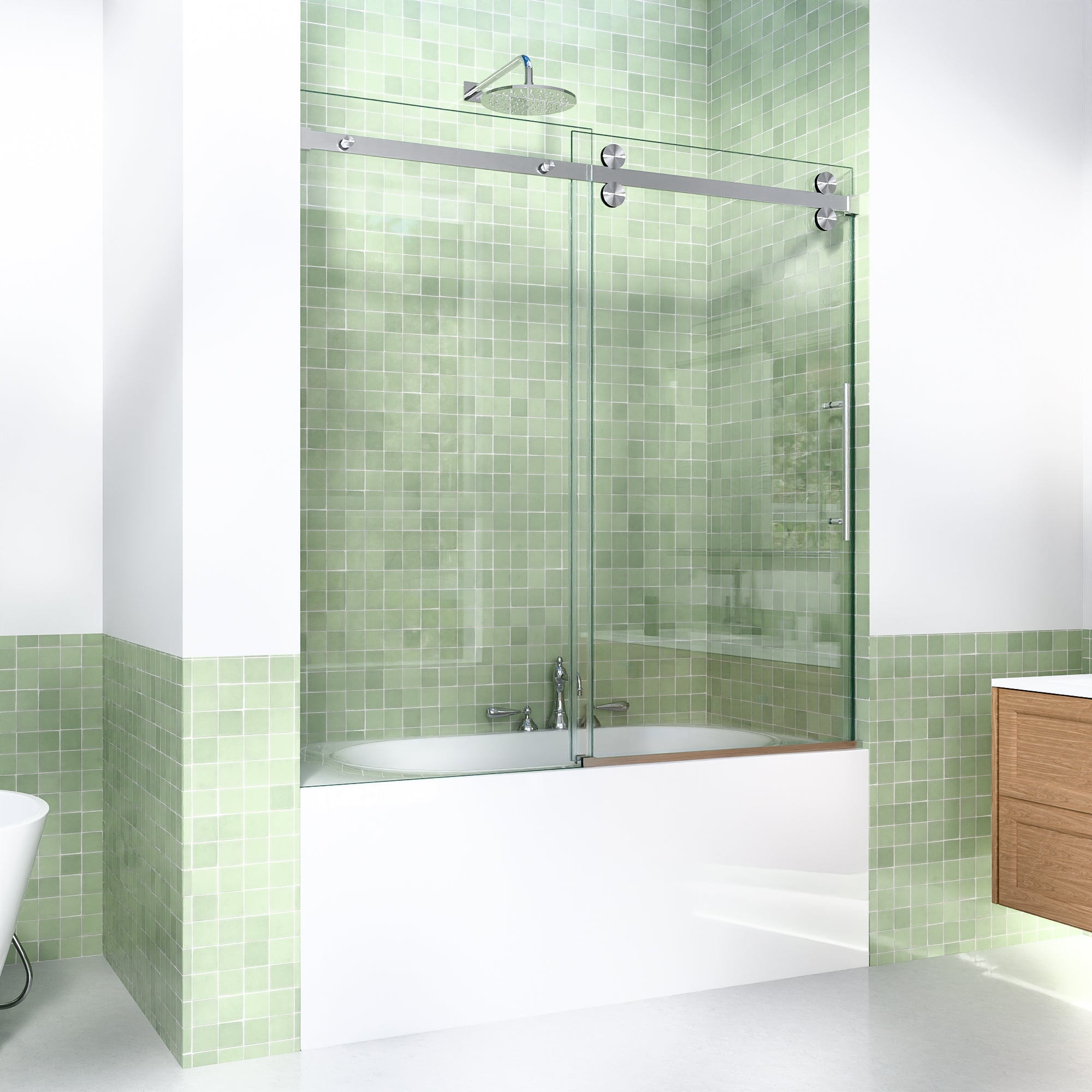 56-60"W x 60"H Frameless Sliding Tub Shower Door Enclosure by HouseOfZazla