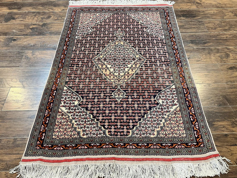 Afghan Rug 4x5, Wool with Silk Highlights, Very Fine Hand Knotted Vintage Oriental Carpet, Herati Pattern, Persian Rug, Bidjar Rug, 400 KPSI by Jewel Rugs
