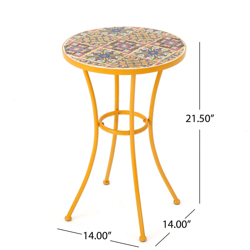 Outdoor Side Table With Tile Mosaic Table Top - Yellow by HouseOfZazla