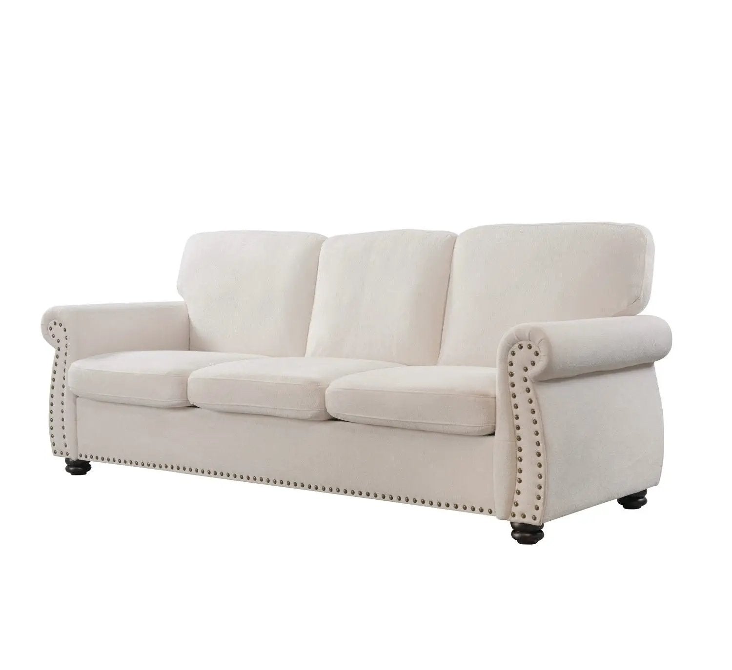 Soft Sofa, Upholstered 3 Seater Couch With High Density Foam, Loose Back Cushions And Turned Legs by HouseOfZazla