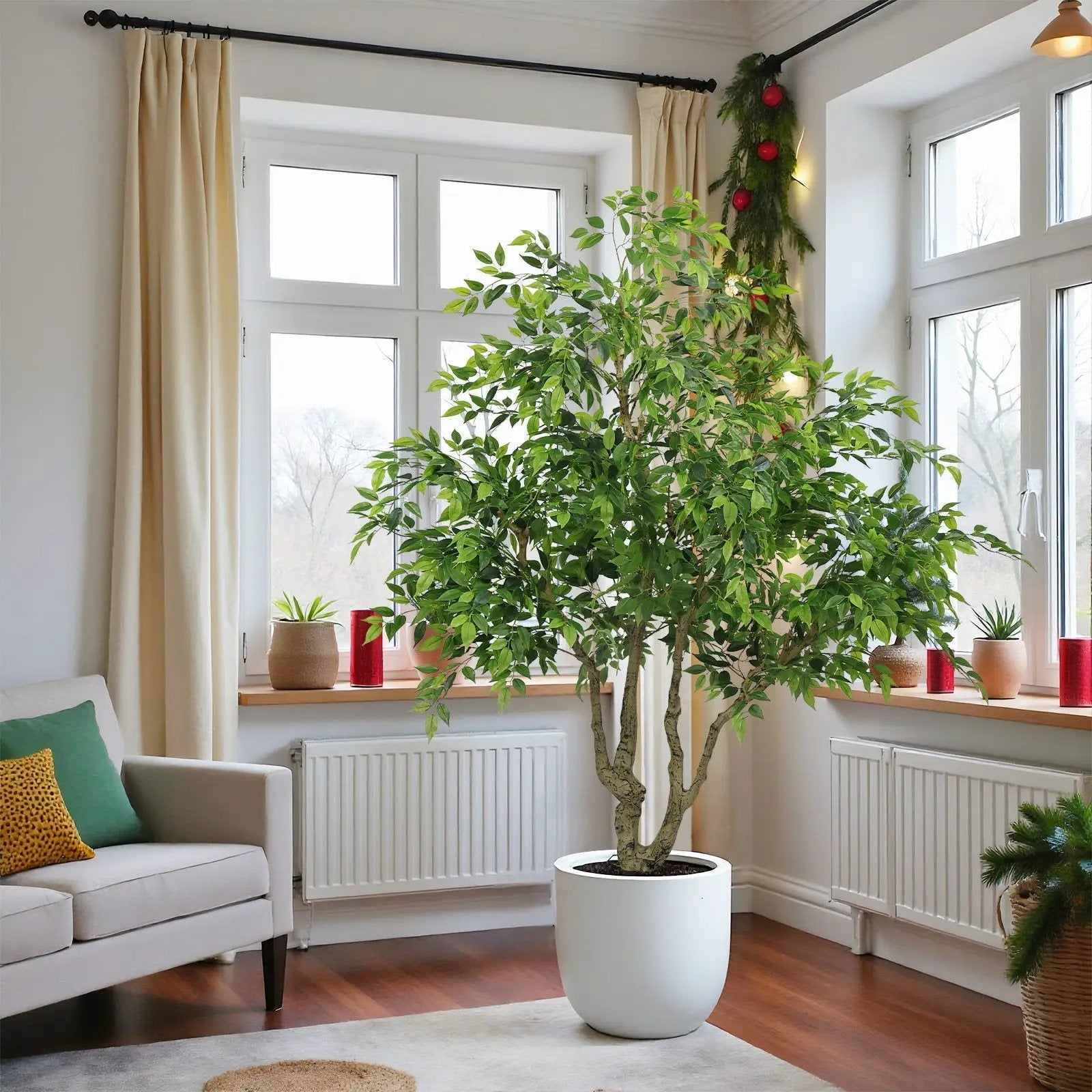 Artificial Banyan Tree With A Trunk And Lifelike Leaves, For Indoor And Outdoor Use - Green by Unique Piece Furniture
