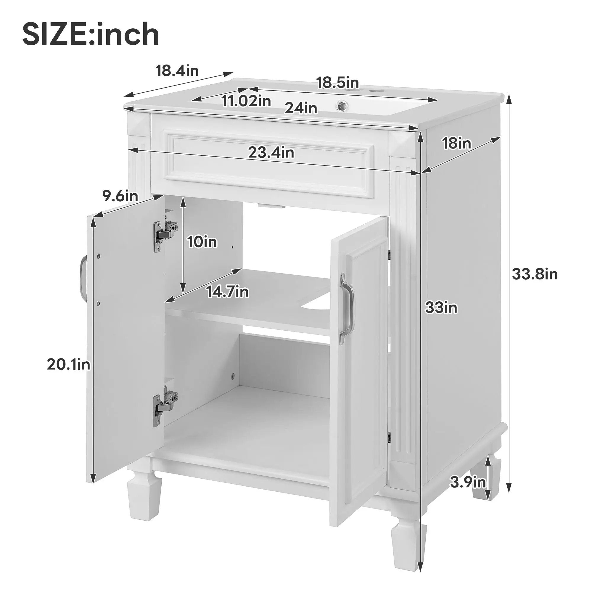 Bathroom Vanity With Top Sink, Cabinet With 2 Soft Closing Doors by Unique Piece Furniture